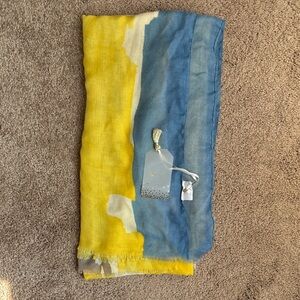 2 Chic Blue and Yellow Ombre Scarf with Cream Accents